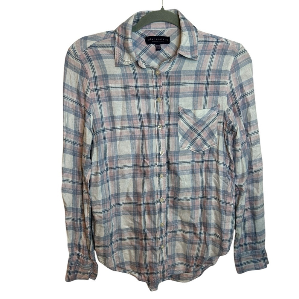 Aeropostale Baby Blue & Pink Plaid Flannel